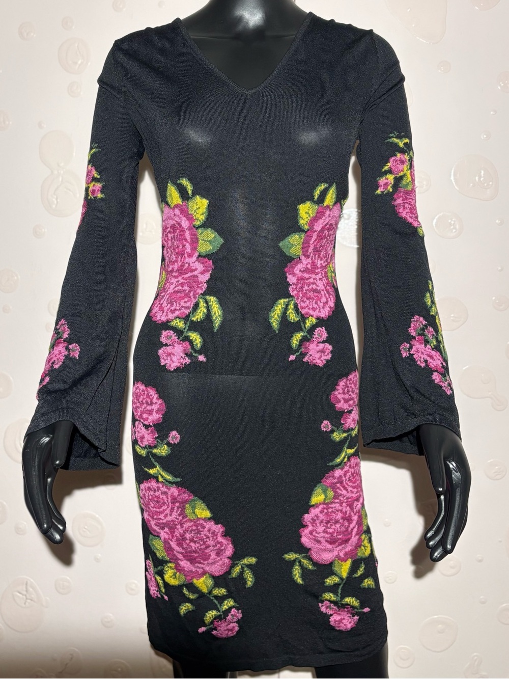 INC International Concepts Black Floral Embroidered Bell Sleeve Mini Dress SZ XS